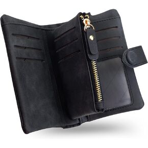 CONISY Small Wallets for Women, Soft Leather Multi Card Holder RFID Blocking Womens Wallet with Wristlet Zipper Coin Pocket (Black)