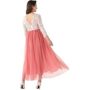 EVATHAN by 2Bunnies Women Backless V-Back Eyelash Lace Tulle A-Line Maxi Dress