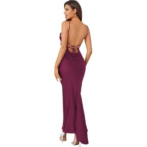 Aigeman Women's Formal Dresses Satin Drape Neck Wedding Party Dress Backless Mermaid Evening Gown Maxi Dress 72086