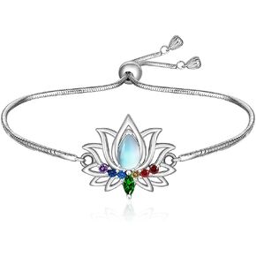 7 Chakra Bracelet Lotus Bracelet Moonstone Chakra Bracelets for Women 925 Sterling Silver Yoga Seven Crystal Jewelry Christmas Valentines Day Gifts
