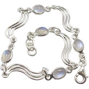 Sterling Silver Cab Rainbow Moonstone tcw 5.0 Bracelet 8.3" Women Jewelry in Saudi Arabia