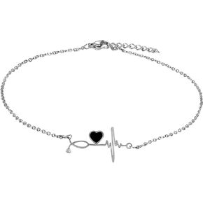 Cupimatch Nurse ECG Bracelet Heartbeat Cardiogram Love Heart Link Charm Chain Adjustable Anklet 10.5"