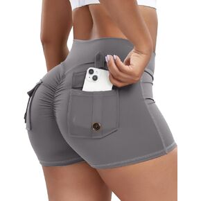 SEASUM Women Pocket Shorts Scrunch Butt Workout Cargo Shorts V Waist Yoga Booty Lifting Gym Bottom
