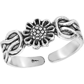 AeraVida Springtime Daisy Floral Infinity Knot Vines .925 Sterling Silver Toe or Pinky Ring | Adjustable Toe Rings for Women Sterling Silver | Silver Toe Ring Jewelry Gifts