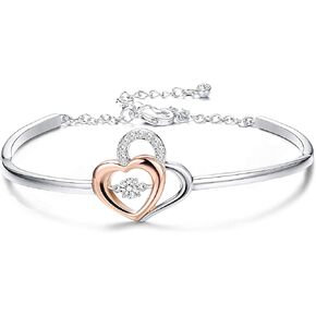 سوار سليس "قلب مع قلب" كريستالي بقلوب مزدوجة سوار مطلي بالذهب الوردي والبلاتين للنساء والأمهات، هدية مجوهرات عيد ميلاد مصنوعة من كريستال سواروفسكي, معدن كريستال in Kuwait