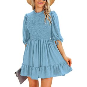 Infashule Women's Cute Summer/Autumn Dresses Puff Sleeve Tiered Ruffle Flare A Line Swing Mini Dress