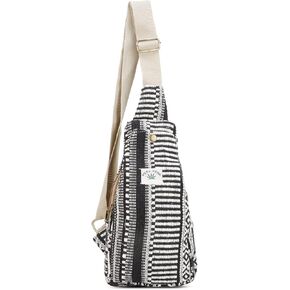 Suman Enterprises Hemp Sling Backpack- Hemp Cross body Bag- Hemp Shoulder Backpack Adjustable Strap for Men & Women (Black & White)