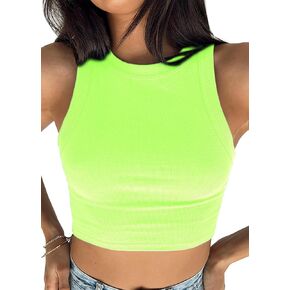 iGENJUN Women Tank Tops Ribbed High Neck Sexy Sleeveless Crop Top Racer Back Summer Tops Trendy Shirt