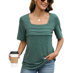 CiCiBird Women Casual Short Sleeve T Shirt Cute Square Neck Tops Tee Summer Trendy Blouse 2024