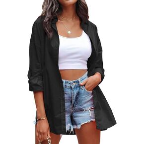Long Sleeve Button Down Shirts for Women Oversized Casual Loose Work Office Dressy Blouses Tops