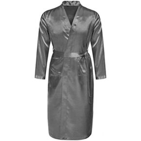Foetest Bathrobe Long Robes Men Thin Solid Color Nightgown Long Sleeve Cardigan Sleepwear Loose Glossy Clothes Silk