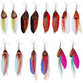 YINRIS 7 Pairs Women Boho Feather Earrings Colorful Faux Feather Statement Earrings Drop Dangle Earrings Set for Women Girls (ea000073)