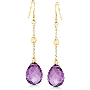 Ross-Simons 16.00 ct. t.w. Amethyst Drop Earrings With Bead Stations in 14kt Yellow Gold