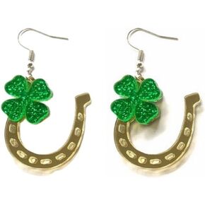 St Patrick's Day Earrings for Women Girls, Irish Shamrock Dangle Earrings Green Clover Hat Horseshoe Drop Earrings Good Luck St Patty's Accessories in Saudi Arabia