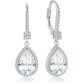 Oskani Teardrop Leverback Birthstone Earrings for Women 925 Sterling Silver 5A Cubic Zircon Dangle Drop Earrings Jewelry Anniversary Mother's Day Birthday Christmas Gifts for Wife Her