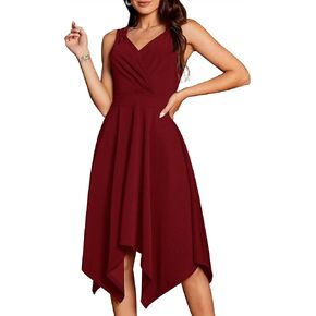 ZAFUL Women's V Neck Sleeveless Dresses Vintage Hem Asymmetrical Midi Swing Dress Cocktail Party Sundress
