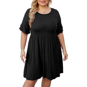 OLRIK فساتين صيفية مقاس كبير للنساء كاجوال برقبة مربعة وأكمام منتفخة فساتين متوسطة الطول على شكل حرف a للحفلات 2023 in Kuwait