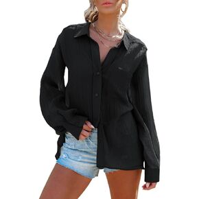 Bsubseach Women Bathing Suit Cover Ups Button Down Bikini Swimsuit Cover Up Long Sleeve Beach Shirt Blouse