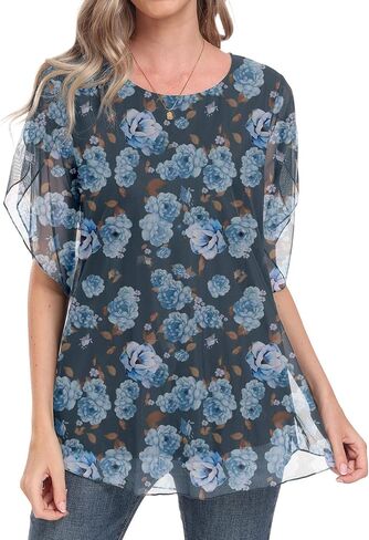 HAOMEILI Women’s Ruffle 3/4 Sleeve Mesh Blouses Loose Flowy Tops Stretchy Shirts in Saudi Arabia