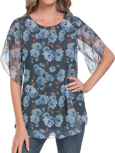 HAOMEILI Women’s Ruffle 3/4 Sleeve Mesh Blouses Loose Flowy Tops Stretchy Shirts in Saudi Arabia