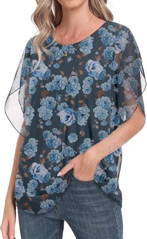 HAOMEILI Women’s Ruffle 3/4 Sleeve Mesh Blouses Loose Flowy Tops Stretchy Shirts in Saudi Arabia