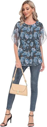 HAOMEILI Women’s Ruffle 3/4 Sleeve Mesh Blouses Loose Flowy Tops Stretchy Shirts in Saudi Arabia