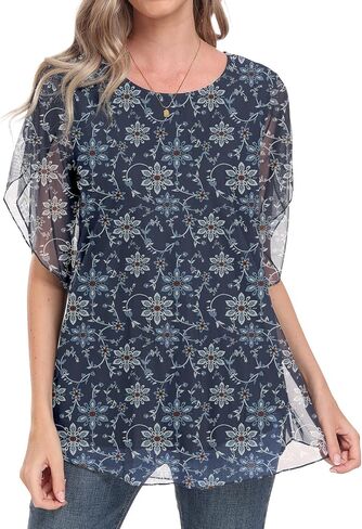 HAOMEILI Women’s Ruffle 3/4 Sleeve Mesh Blouses Loose Flowy Tops Stretchy Shirts in Saudi Arabia