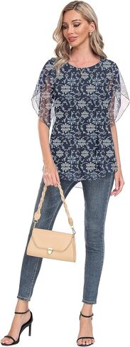 HAOMEILI Women’s Ruffle 3/4 Sleeve Mesh Blouses Loose Flowy Tops Stretchy Shirts in Saudi Arabia