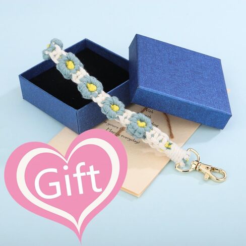 Sither Macrame Keychain Women Handmade Keychain Bracelet Flower Keyring Wristlet Macrame Keychain Holder Gift for Her in Saudi Arabia