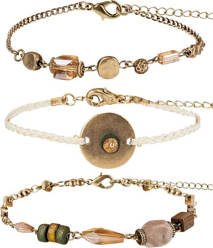 طقم اساور حلقية بتصميم بوهو مصنوع يدويا مزين بالخرز وحبل مضفر للنساء in Kuwait