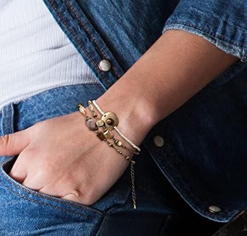 طقم اساور حلقية بتصميم بوهو مصنوع يدويا مزين بالخرز وحبل مضفر للنساء in Kuwait