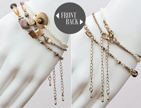 طقم اساور حلقية بتصميم بوهو مصنوع يدويا مزين بالخرز وحبل مضفر للنساء in Kuwait