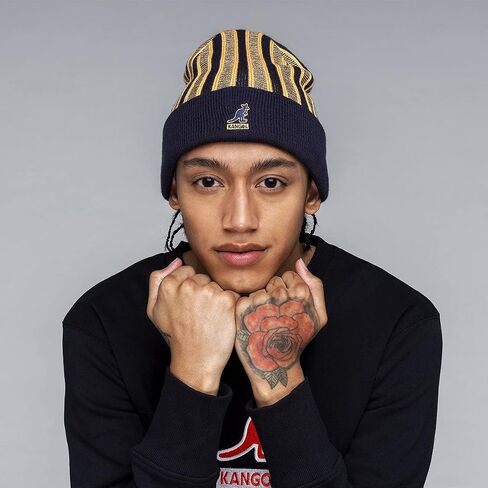 Kangol Rib Stripe Rev Beanie - Black/1SFM, Black, One size in Kuwait