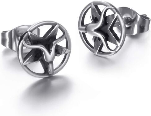 Baphomet Goat Satanic Inverted Pentagram Stud Earring Seal of Satan Sigil of Lucifer Devil Demon Stainless Steel Earrings in Kuwait