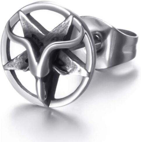 Baphomet Goat Satanic Inverted Pentagram Stud Earring Seal of Satan Sigil of Lucifer Devil Demon Stainless Steel Earrings in Kuwait