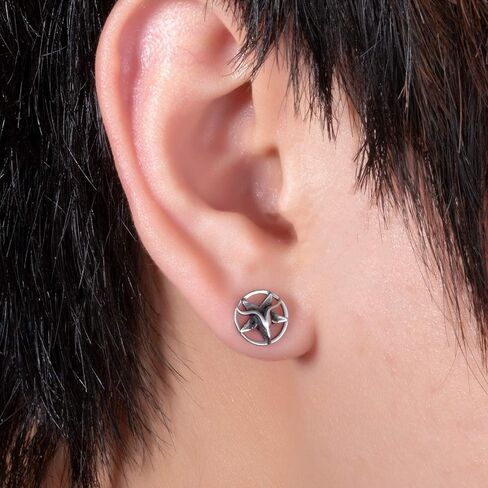 Baphomet Goat Satanic Inverted Pentagram Stud Earring Seal of Satan Sigil of Lucifer Devil Demon Stainless Steel Earrings in Kuwait