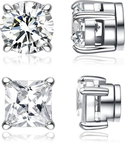 Pack of Clip on Earrings Titanium Suqare Round Cubic Zirconia Non Pierced Simulated Diamond Earrings for Women Men 316L Surgical Satainless Steel Hypoallergenic for Sensitive Ears Non Piercing in Saudi Arabia