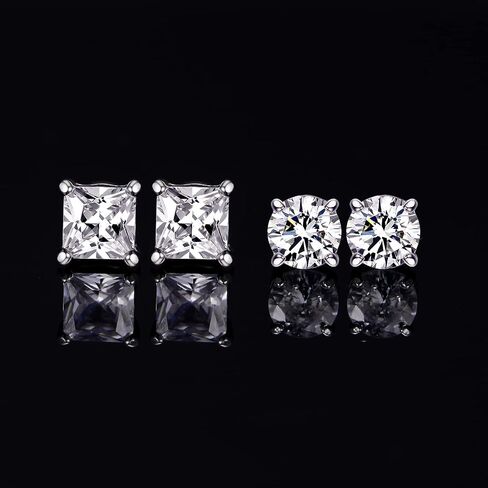 Pack of Clip on Earrings Titanium Suqare Round Cubic Zirconia Non Pierced Simulated Diamond Earrings for Women Men 316L Surgical Satainless Steel Hypoallergenic for Sensitive Ears Non Piercing in Saudi Arabia