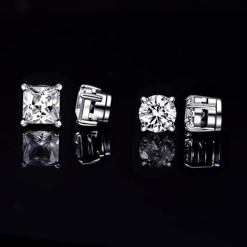 Pack of Clip on Earrings Titanium Suqare Round Cubic Zirconia Non Pierced Simulated Diamond Earrings for Women Men 316L Surgical Satainless Steel Hypoallergenic for Sensitive Ears Non Piercing in Saudi Arabia