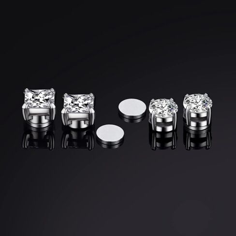 Pack of Clip on Earrings Titanium Suqare Round Cubic Zirconia Non Pierced Simulated Diamond Earrings for Women Men 316L Surgical Satainless Steel Hypoallergenic for Sensitive Ears Non Piercing in Saudi Arabia