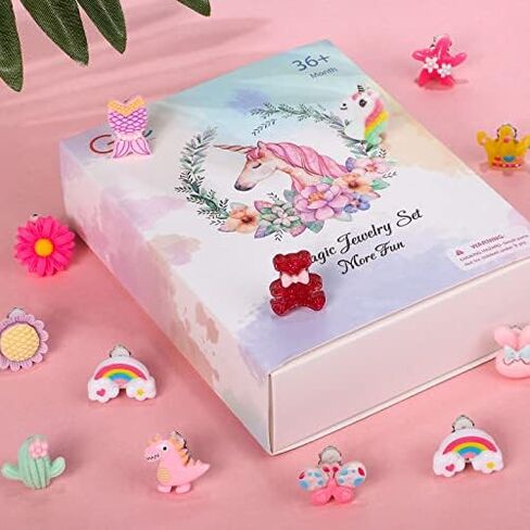 Lorfancy 30 Pairs Kids Clip On Earrings for Girls Toddler Jewelry Cute Unicorn Mermaid Rainbow Hypoallergenic Clip Earrings Princess Party Favors Dress Up Gifts in Kuwait