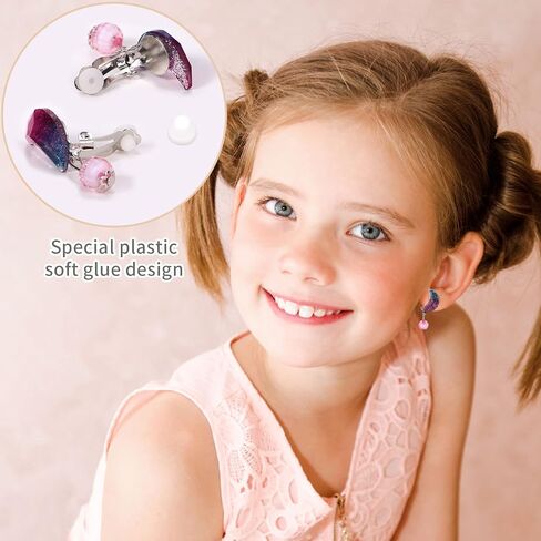 Lorfancy 30 Pairs Kids Clip On Earrings for Girls Toddler Jewelry Cute Unicorn Mermaid Rainbow Hypoallergenic Clip Earrings Princess Party Favors Dress Up Gifts in Kuwait
