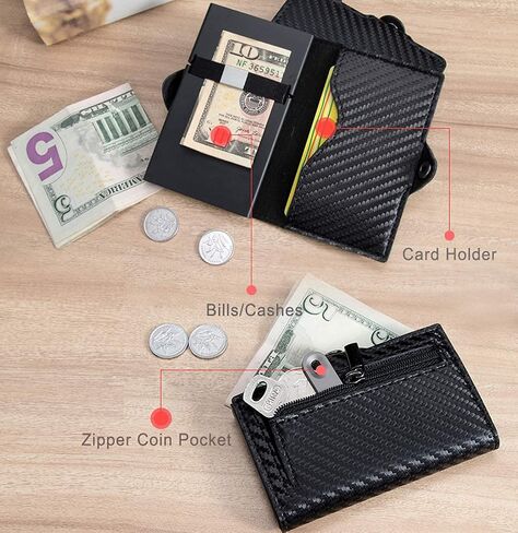 TriLea Minimalist Men's Brown Leather RFID Bifold Wallet | Metal Pop Up Card Case RFID Blocking Credit Card Holder | Slim Credit Card Wallet, with Coin Pocket (Leather Brown), Tl-02 in Saudi Arabia