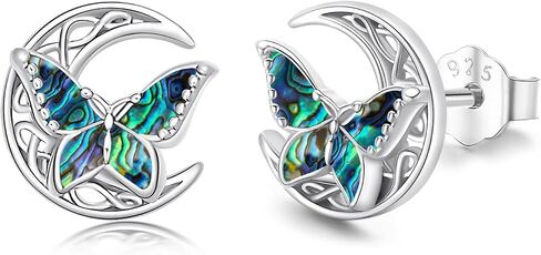 Abalone Butterfly Stud Earrings 925 Sterling Silver Celtic Moon Earrings Irish Celtic Jewelry Gifts for Women Girls in Kuwait