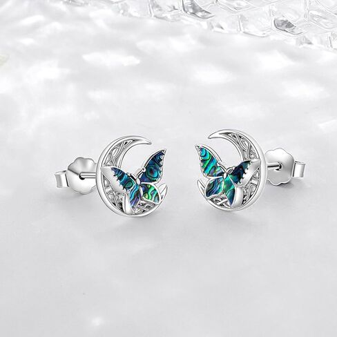 Abalone Butterfly Stud Earrings 925 Sterling Silver Celtic Moon Earrings Irish Celtic Jewelry Gifts for Women Girls in Kuwait