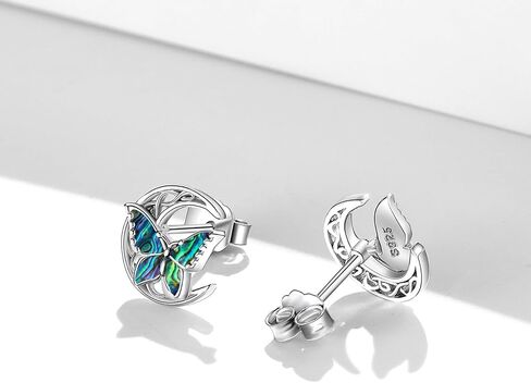 Abalone Butterfly Stud Earrings 925 Sterling Silver Celtic Moon Earrings Irish Celtic Jewelry Gifts for Women Girls in Kuwait