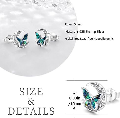 Abalone Butterfly Stud Earrings 925 Sterling Silver Celtic Moon Earrings Irish Celtic Jewelry Gifts for Women Girls in Kuwait