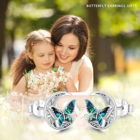 Abalone Butterfly Stud Earrings 925 Sterling Silver Celtic Moon Earrings Irish Celtic Jewelry Gifts for Women Girls in Kuwait
