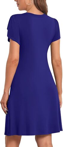 Leafsay Women's 2023 Summer V Neck Mini Dresses Casual Petal Short Sleeve Flowy Dress with Pockets in Kuwait