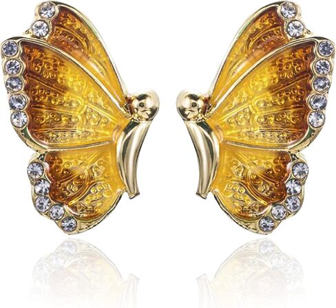 TIANBANGSHI Unique Hypoallergenic Enamel Multicolor Monarch Butterfly Stud Earrings Tiny Cute Crystal Insect Butterfly Stud Earrings for Women Girls Fashion Jewelry Gift in Saudi Arabia